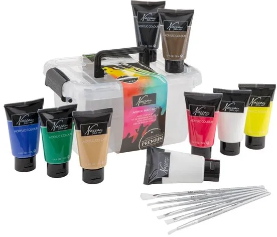 Nassau pintura acrílica, juego con 9 tubos de 75 ml incl. 6 pinceles