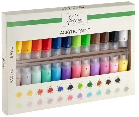 Pintura acrílica Nassau, set de 24 colores de 22 ml.